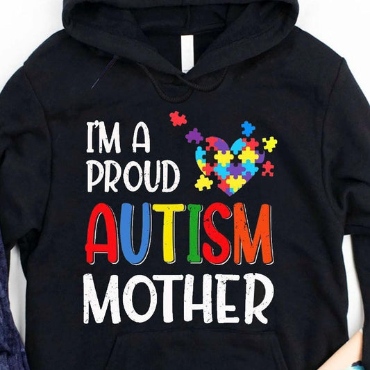 Soy una orgullosa madre de un niño autista, sudadera con capucha y camiseta con diseño de piezas de rompecabezas y autismo