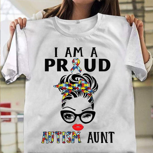 Camiseta de concienciación sobre el autismo para tías, soy una orgullosa tía autista, cinta con forma de pieza de rompecabezas