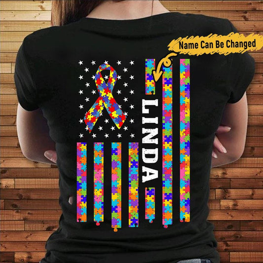 Camiseta personalizada para mamá con autismo, cinta con piezas de rompecabezas, camiseta con nombre personalizado para concienciar sobre el autismo