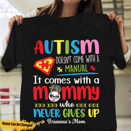 Camiseta personalizada para mamá con autismo, el autismo no viene con un manual, camiseta de concienciación sobre el autismo con nombre personalizado