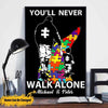 Personalized You'll Never Walk Alone Autism Awareness Poster, Canvas, Puzzle Piece Road, Custom Dad & Son Name
