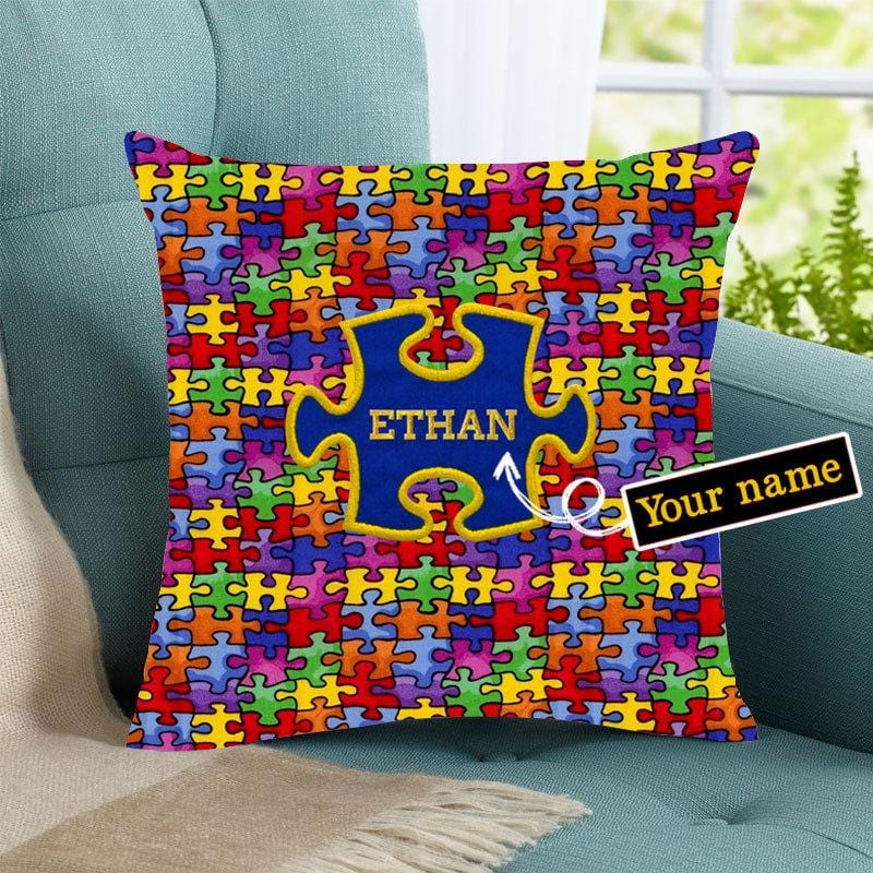 Personalized Autism Pillow With Puzzle Piece, Custom Suede Pillow