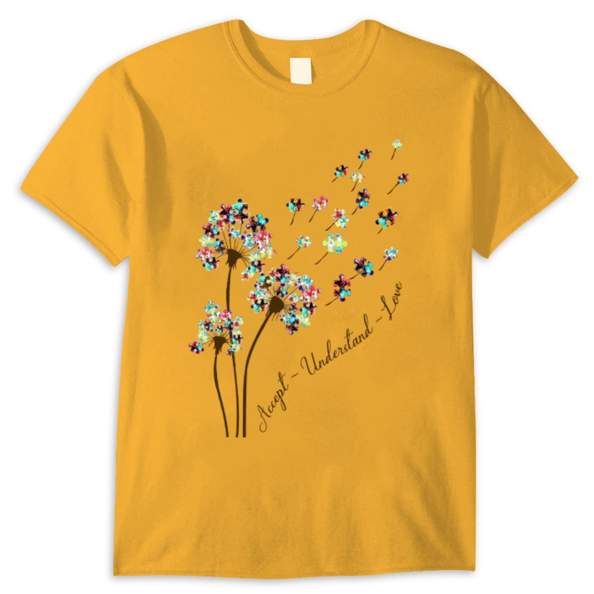 Accept Understand Love With Puzzle Piece Dandelion Autism Acceptance Shirt
