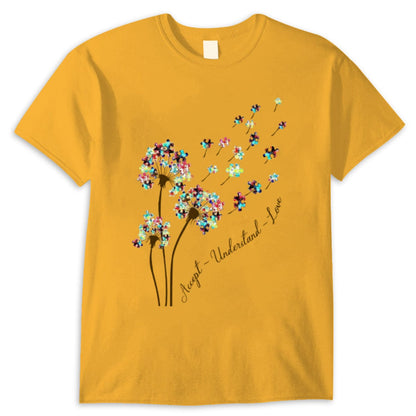 Accept Understand Love With Puzzle Piece Dandelion Autism Acceptance Shirt