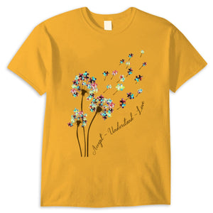 Accept Understand Love With Puzzle Piece Dandelion Autism Acceptance Shirt