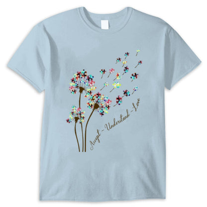 Accept Understand Love With Puzzle Piece Dandelion Autism Acceptance Shirt