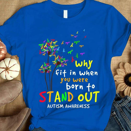 Por qué encajar cuando naciste para destacar, camiseta de concienciación sobre el autismo con lazo de diente de león