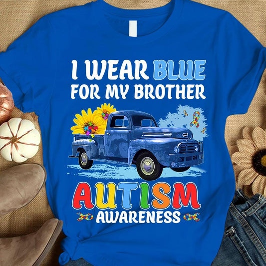 Me pongo azul por mi hermano, camiseta con piezas de rompecabezas, cinta, girasol y coche, concienciación sobre el autismo