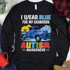 I Wear Blue For Grandson, Puzzle Piece Ribbon Sunflower Car Autism Hoodie, Shirt