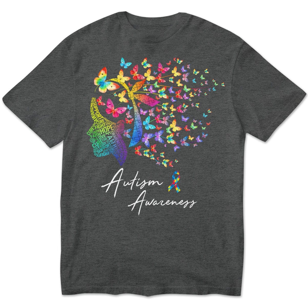 Camiseta de apoyo a la fe, la esperanza, el amor, la cura, mujer mariposa, concienciación sobre el autismo