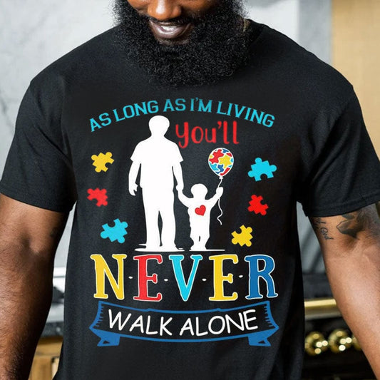 Nunca caminarás solo, camisetas de papá con piezas de rompecabezas para concienciar sobre el autismo