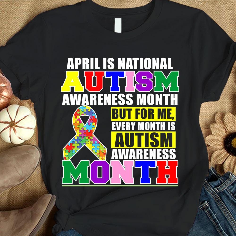 Abril es el mes nacional, cinta con forma de pieza de rompecabezas, camiseta de concienciación sobre el autismo