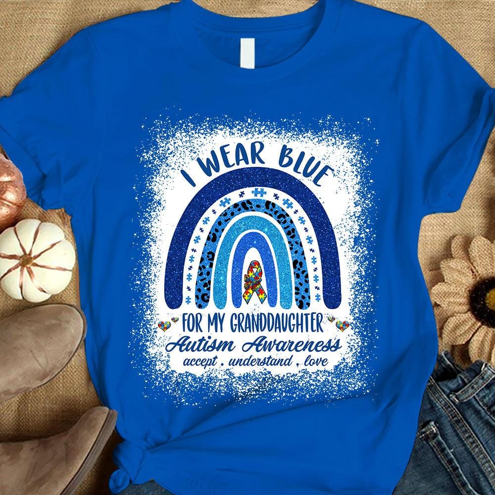 Camiseta de concienciación sobre el autismo para abuelas, "Me pongo azul por mi nieta", pieza de rompecabezas de arcoíris