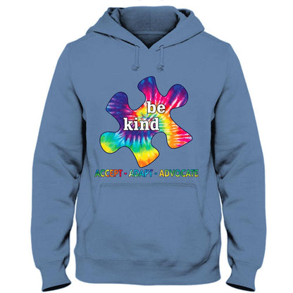 Camiseta de aceptación del autismo Sea amable, adáptese, abogue por las piezas del rompecabezas