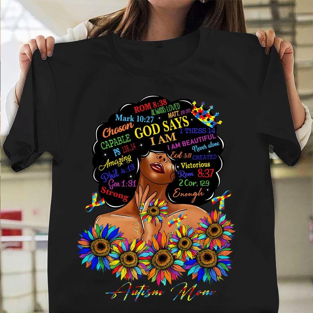Camiseta de concienciación para madres con autismo, Dios dice que soy fuerte, pieza de rompecabezas con lazo y girasol
