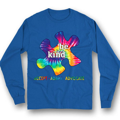 Camiseta de aceptación del autismo Sea amable, adáptese, abogue por las piezas del rompecabezas