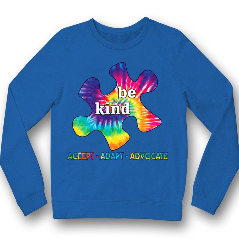 Camiseta de aceptación del autismo Sea amable, adáptese, abogue por las piezas del rompecabezas