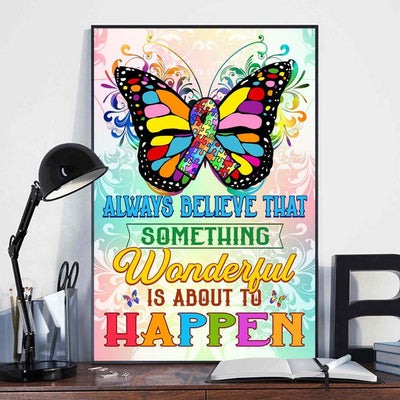 Autism Awareness Poster, Canvas, Something Wonderful Is To Happen, Butterfly Wall Print Art