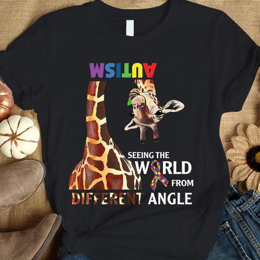Camiseta de concienciación sobre el autismo para niños, ver el mundo desde un ángulo diferente, pieza de rompecabezas de jirafa