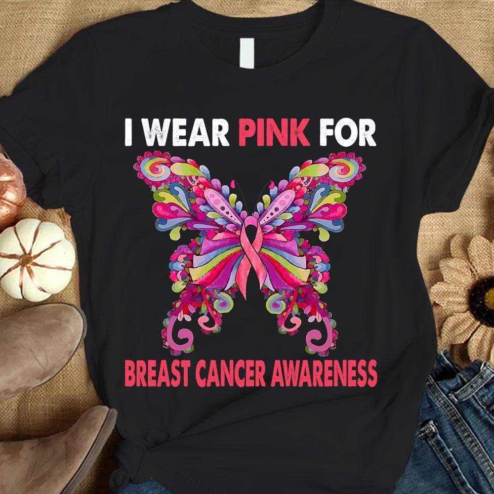 Me pongo rosa por el cáncer de mama, camiseta con lazo de mariposa para sobrevivientes del cáncer de mama