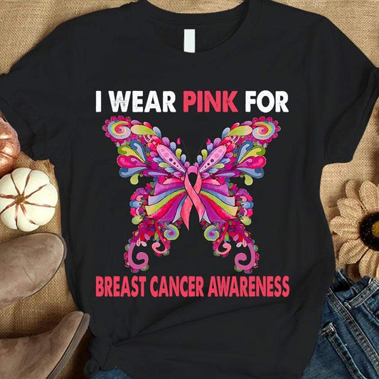 Me pongo rosa por el cáncer de mama, camiseta con lazo de mariposa para sobrevivientes del cáncer de mama
