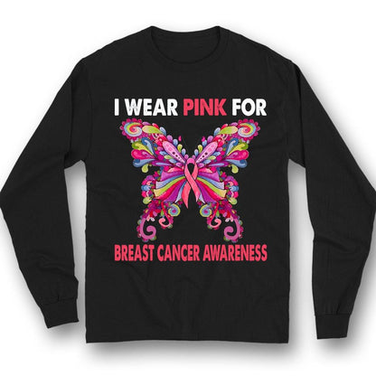 Me pongo rosa por el cáncer de mama, camiseta con lazo de mariposa para sobrevivientes del cáncer de mama