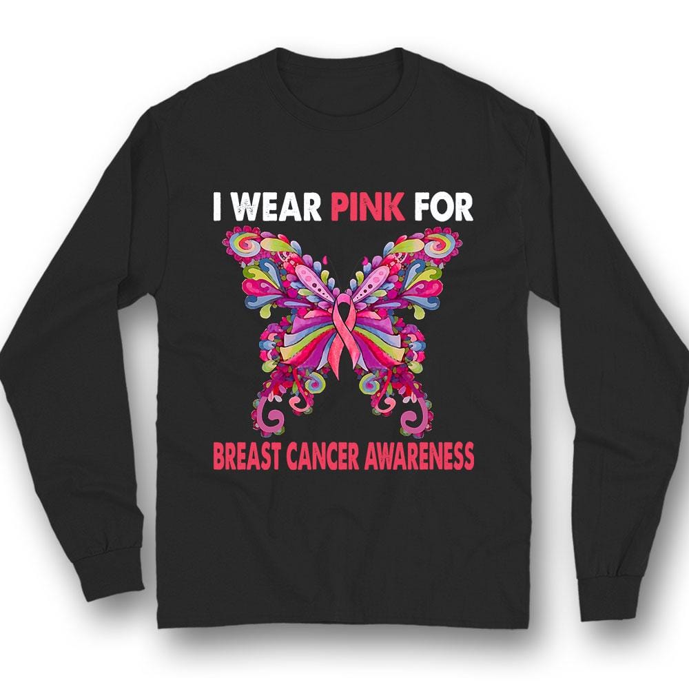 Me pongo rosa por el cáncer de mama, camiseta con lazo de mariposa para sobrevivientes del cáncer de mama