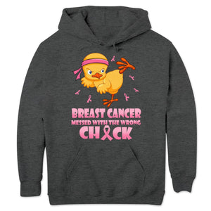 Messed With The Wrong, Pink Ribbon & Chick, Funny Breast Cancer Hoodie, Shirts