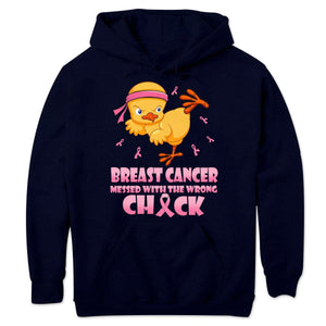 Messed With The Wrong, Pink Ribbon & Chick, Funny Breast Cancer Hoodie, Shirts