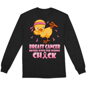 Messed With The Wrong, Pink Ribbon & Chick, Funny Breast Cancer Awareness Shirt