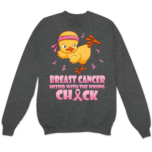 Messed With The Wrong, Pink Ribbon & Chick, Funny Breast Cancer Hoodie, Shirts