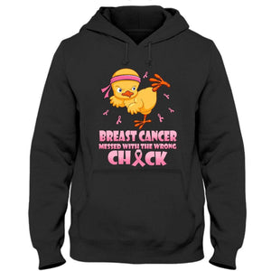 Messed With The Wrong, Pink Ribbon & Chick, Funny Breast Cancer Hoodie, Shirts