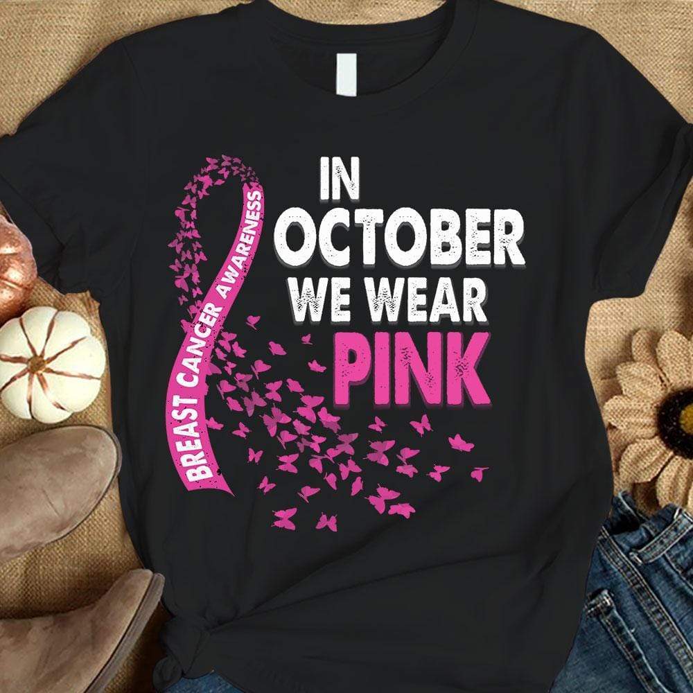 En octubre usamos camiseta rosa con lazo de mariposa y concienciación sobre el cáncer de mama