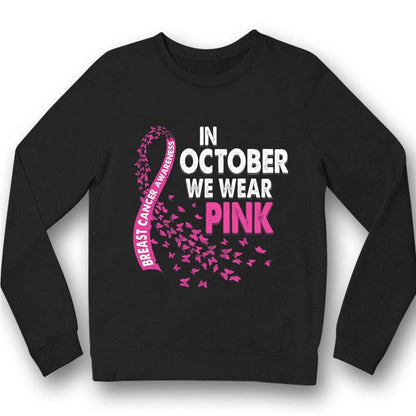 En octubre usamos camiseta rosa con lazo de mariposa y concienciación sobre el cáncer de mama
