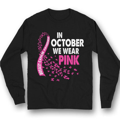 En octubre usamos camiseta rosa con lazo de mariposa y concienciación sobre el cáncer de mama