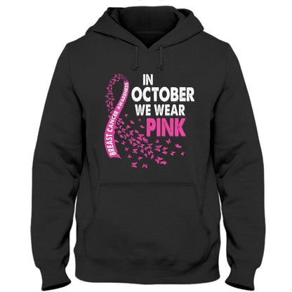 En octubre usamos camiseta rosa con lazo de mariposa y concienciación sobre el cáncer de mama