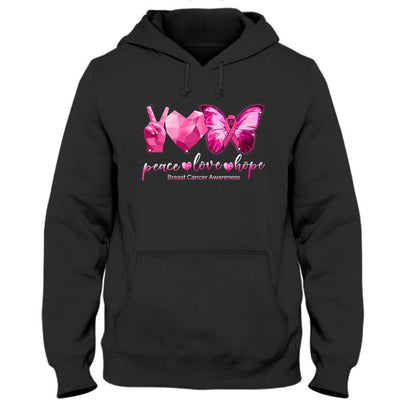 Peace Love Hope, Butterfly Heart, Breast Cancer Survivor Awareness Shirt