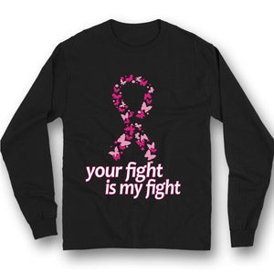 Tu lucha es mi lucha, camiseta con lazo de mariposa rosa y concienciación sobre el cáncer de mama