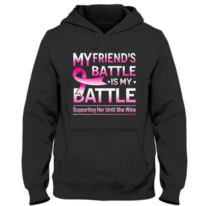 La batalla de mi amiga es mi batalla, camiseta de concienciación sobre el cáncer de mama con lazo rosa