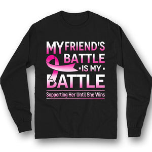 La batalla de mi amiga es mi batalla, camiseta de concienciación sobre el cáncer de mama con lazo rosa