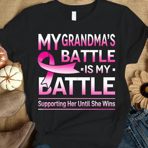 La batalla de mi abuela es mi batalla, camiseta de concienciación sobre el cáncer de mama con lazo rosa