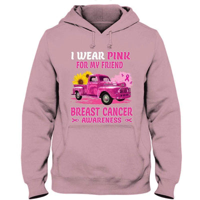 I Wear Pink For My Friend, Ribbon Sunflower & Car Breast Cancer Hoodie, Shirt