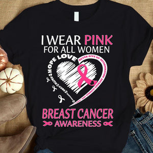 Llevo rosa por todas las mujeres, camiseta con lazo en forma de corazón para concienciar a las sobrevivientes del cáncer de mama