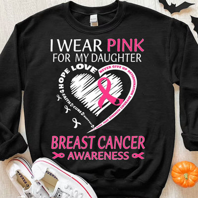 I Wear Pink For My Daughter Pink Ribbon Heart Breast Cancer Shirts