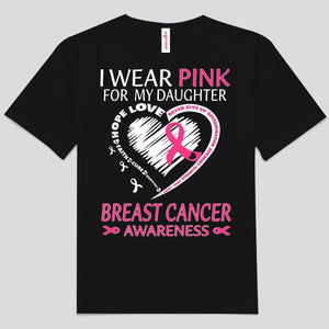 Llevo rosa por mi hija Camisetas con lazo rosa y corazón contra el cáncer de mama