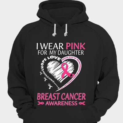 I Wear Pink For My Daughter Pink Ribbon Heart Breast Cancer Shirts