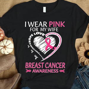 Llevo rosa por mi esposa, camiseta con lazo en forma de corazón para concientizar sobre el cáncer de mama