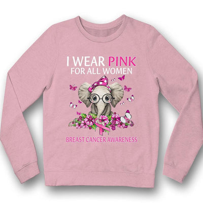 I Wear Pink For All Women, Ribbon Elephant, Breast Cancer Survivor Awareness Shirt