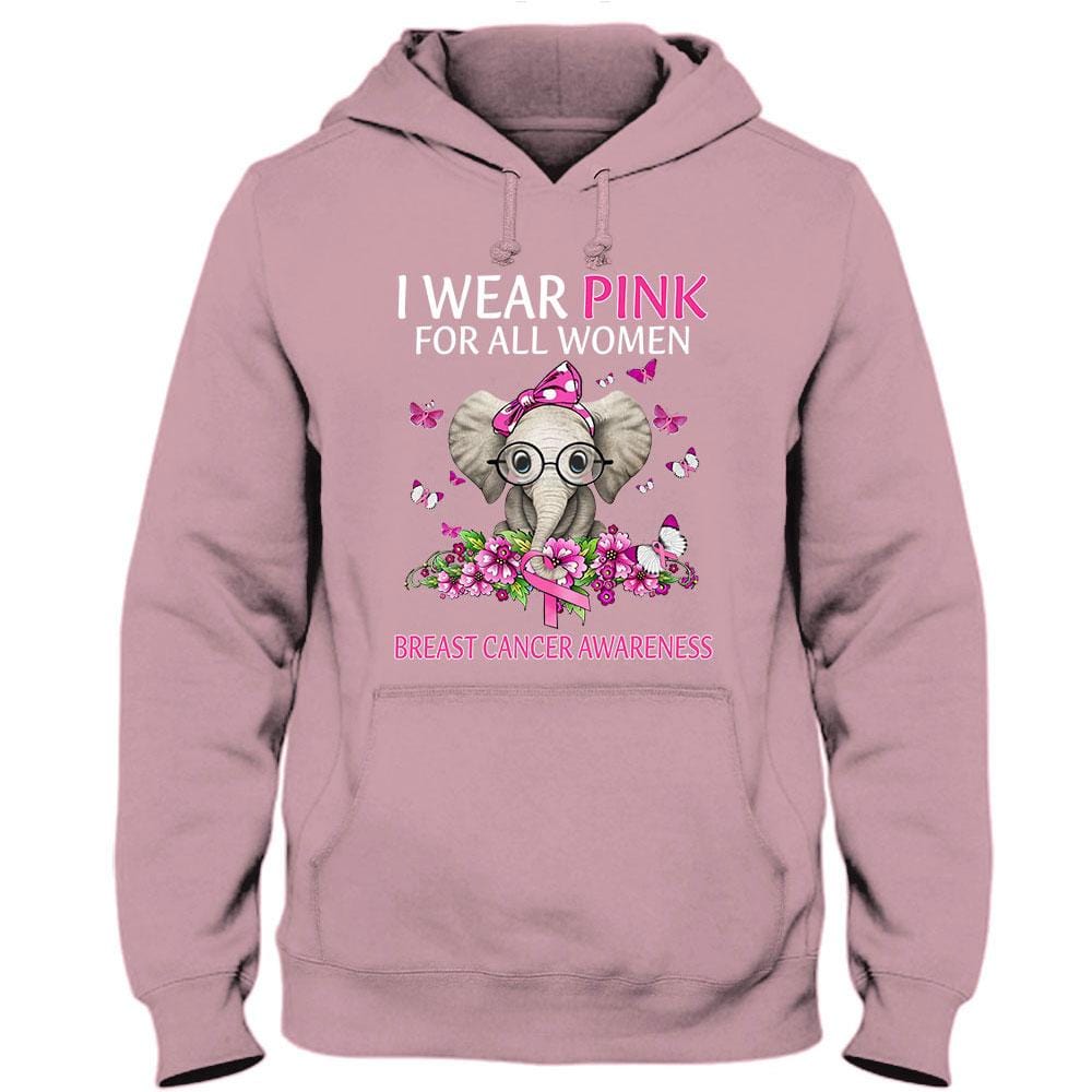 I Wear Pink For All Women, Ribbon Elephant, Breast Cancer Survivor Awareness Shirt