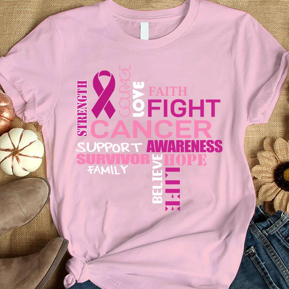 Fight Faith Hope Love, Pink Ribbon, Breast Cancer Survivor Awareness Shirt